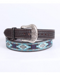 Men's Blue Aztec Embroidered Belt