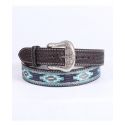 Men's Blue Aztec Embroidered Belt