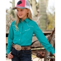 Cruel® Girls' Teal Smiley Pocket LS Snap