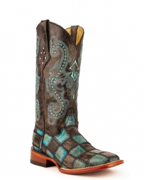 Ferrini® Ladies' Patchwork Blk/Teal Square Toe