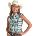 Rock and Roll Cowgirl® Girls' Sleeveless Aztec Snap Shirt