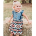 Girls' Denim And Aztec Dress