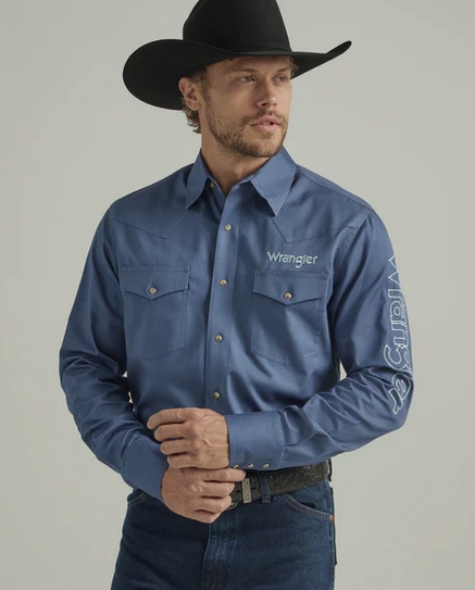 ◆Wrangler◆ Rising Sun Longsleeve TShirt Blue Men's Wrangler Long Sleeve Logo Shirt Blue 112327778