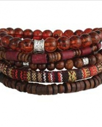 Men's Brown Wood 5 Pack Bracelets