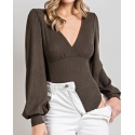 Ladies' Puff Sleeve V-Neck Bodysuit