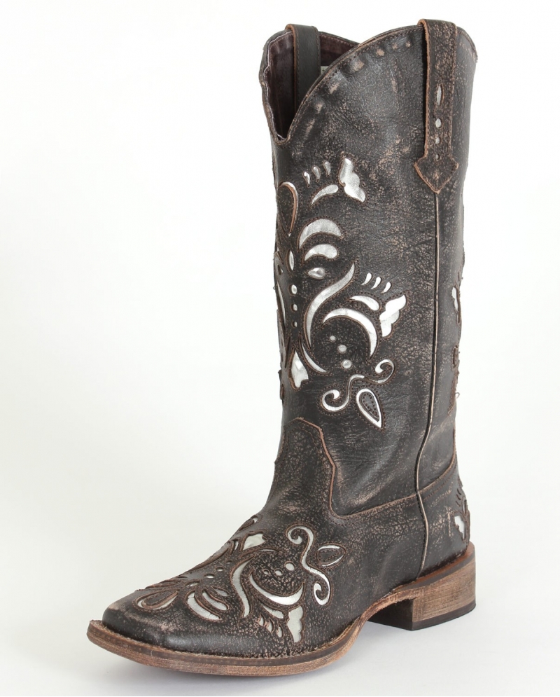 Roper® Ladies' Metallic Silver Inlay Boots - Fort Brands