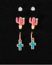 Silver Strike® Ladies' Cactus Cross Stud Earring Set