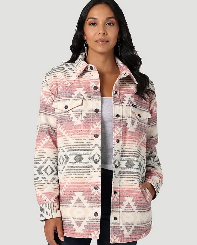Wrangler Ladies Pink Grey Aztec Shacket