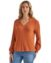 Wrangler® Ladies' Ribbed V-Neck LS Top