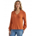 Wrangler® Ladies' Ribbed V-Neck LS Top