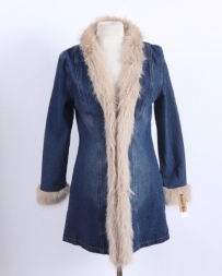Ladies' TIA Long Denim Jacket W/ Fur