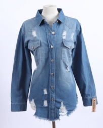 Ladies' TIA Distressed Denim Shacket