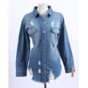 Ladies' TIA Distressed Denim Shacket