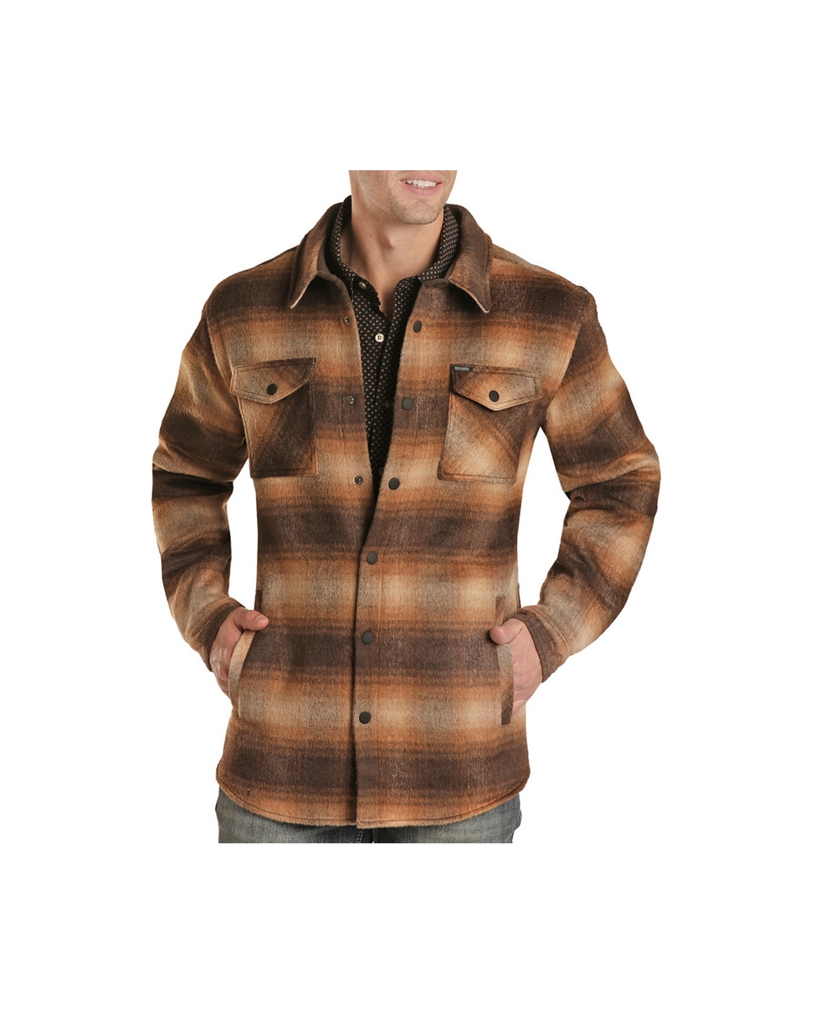 Rock & Roll Cowboy® Men's Plaid Shirt Jacket Brown - Fort Brands