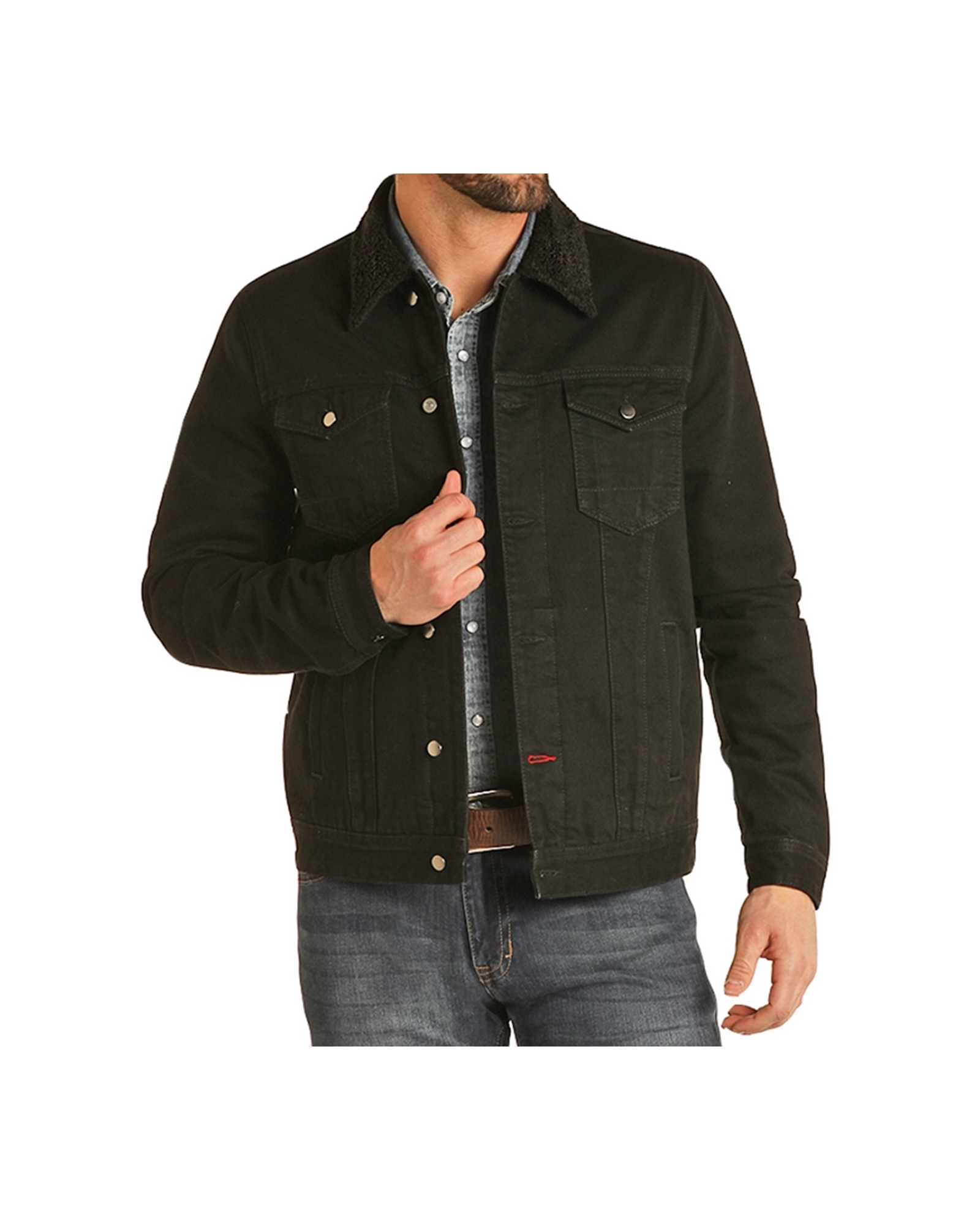 black and yellow quince dress Vance Mens Black Heavy Duty Denim Button Front Motorcycle Jacket, Jean Jacket for Men main image 0