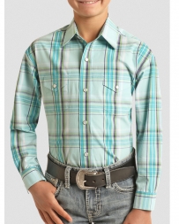 Panhandle® Boys' LS Snap Plaid Shirt Turquoise