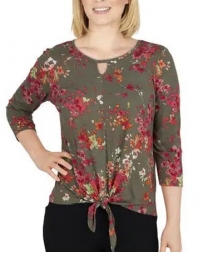 Ladies' 3/4 Sleeve Floral Tie Front Top