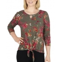 Ladies' 3/4 Sleeve Floral Tie Front Top