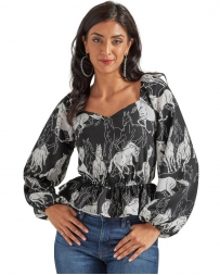 Wrangler Retro® Ladies' Horse Print Puff Sleeve Top