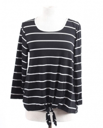 Ladies' Black Striped Tie Front Top