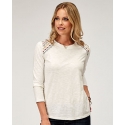 Roper® Ladies' 3/4 Sleeve Emb Shoulder Top