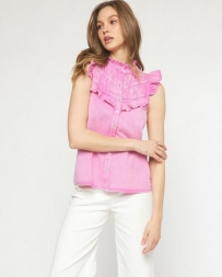 Entro® Ladies' High Neck Ruffle Denim Top