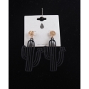 Ladies' Metal Black Cactus Earrings