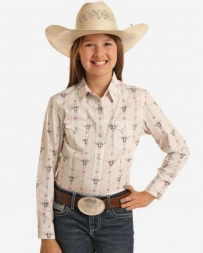 Rough Stock® by Panhandle Slim Girls' Novelty Steer Print LS Shirt