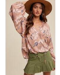 Listicle® Ladies' Tie Front Leaf Print Blouse