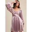 Listicle® Ladies' Cinched Long Sleeve Satin Dress