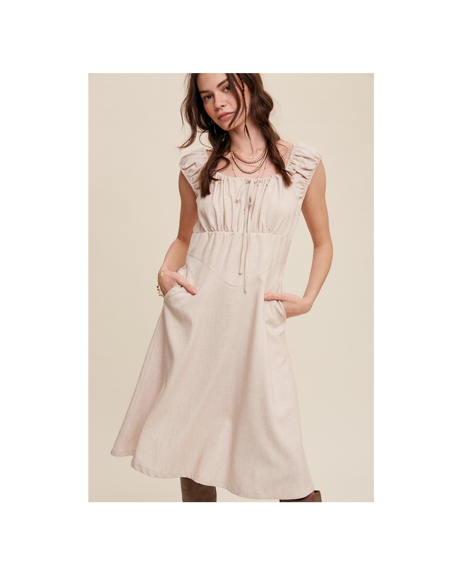 Listicle Ladies' Drawstring Square Neck Dress - Fort Brands Listicle Ladies' Drawstring Square Neck Dress - Fort Brands