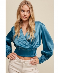 Listicle® Ladies' Wrap Style Satin L/S Top