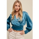 Listicle® Ladies' Wrap Style Satin L/S Top