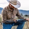 Poncho(TM) Men's The Cotulla Brown Performance Denim Long Sleeve Snap Shirt