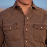 Poncho(TM) Men's The Cotulla Brown Performance Denim Long Sleeve Snap Shirt