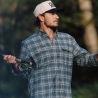 Poncho(TM) Men's The Cashiers Blue and Grey Plaid Performance Flannel Long Sleeve Shirt
