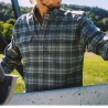 Poncho(TM) Men's The Cashiers Blue and Grey Plaid Performance Flannel Long Sleeve Shirt