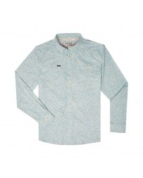 Poncho(TM) Men's The Buckhorn Blue Western Flower Print Performance Long Sleeve Snap Shirt