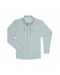 Poncho(TM) Men's The St. Helens Blue Yellowstone Flower Print Performance Long Sleeve Snap Shirt