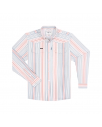Poncho(TM) Men's The Land Of The Free Tan/Red/Blue Stripe Performance Long Sleeve Snap Shirt