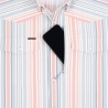 Poncho(TM) Men's The Land Of The Free Tan/Red/Blue Stripe Performance Long Sleeve Snap Shirt