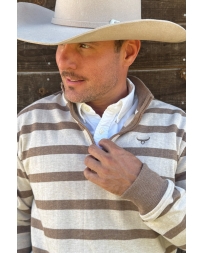 Drover Men's Striped 1/4 Zip Pullover - Cream and Brown
