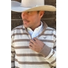 Drover Men's Striped 1/4 Zip Pullover - Cream and Brown