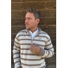 Drover Men's Striped 1/4 Zip Pullover - Cream and Brown