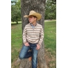 Drover Men's Striped 1/4 Zip Pullover - Cream and Brown