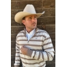 Drover Men's Striped 1/4 Zip Pullover - Cream and Brown